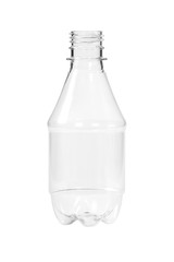 New, clean, empty plastic bottle on white background