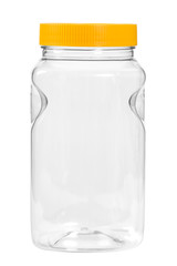 New, clean, empty plastic bottle on white background