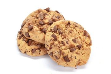 Chocolate chip cookie on white