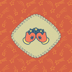 Christmas and New Year vintage ornate frame with winter mitten symbol