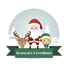 Reindeer, Santa and elf helper Christmas greeting