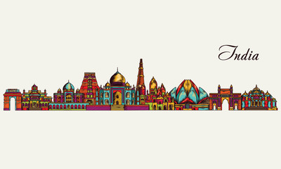 Hand drawn India skyline. Vector illustration