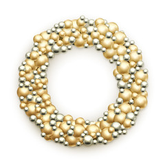 Christmas wreath. Golden glass ball ornaments