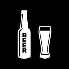 Bottle and glass of beer icon. Beer and pub, bar symbol. UI. Web. Logo. Sign. Flat design. App.Stock
