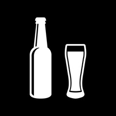 Bottle and glass of beer icon. Beer and pub, bar symbol. UI. Web. Logo. Sign. Flat design. App.Stock