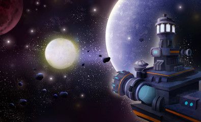 Obraz na płótnie Canvas Space Station. Video Game's Digital CG Artwork, Concept Illustration, Realistic Cartoon Style Background 
