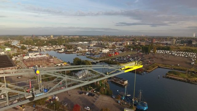 Aerial footage of hip & industrial area in Amsterdam North.