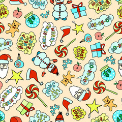 Bright Cartoon Christmas Pattern - Seamless Texture On The Pink Background