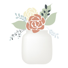 Flowers in jar | vintage illustration of decoration | abstract natural romantic | isolated white background