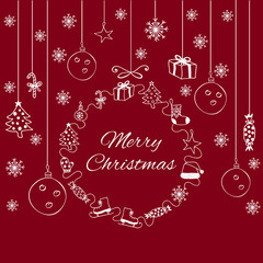 Fototapeta na wymiar White Decorative Banner Merry Christmas On The Red Background