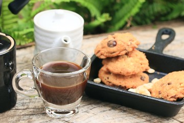 Cashew cookies with hot coffee