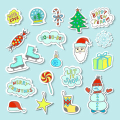 Fototapeta na wymiar Set Of Cartoon Christmas Stickers 3