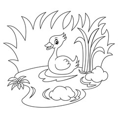 Duck In The River Black And White Coloring Page