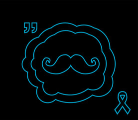 mustache and blue prostate cancer awareness on black background.
