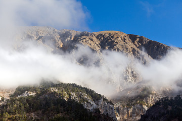 Turkish landscape with Olympos mountain.