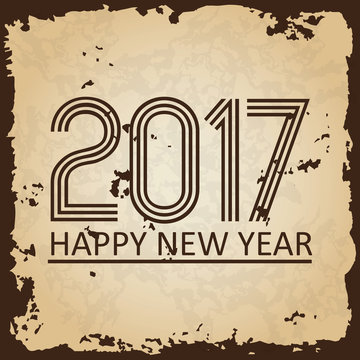 happy new year 2017 on brown old paper with ragged edges background eps10