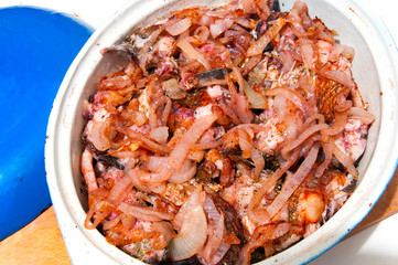 Fish stew in a baking dish