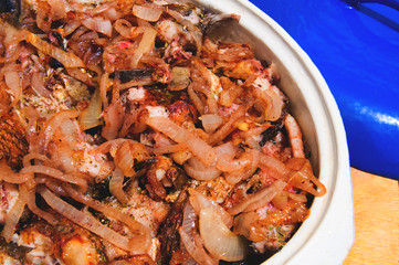 Fish stew in a baking dish