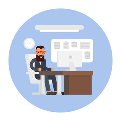 Business office. Businessman at work. Workplace interior. Flat design illustration