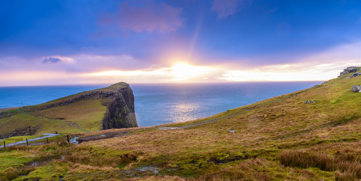 Neist point lighthouse, Isle of Skye, Scotland - beautiful landscape image of the area around this iconic location