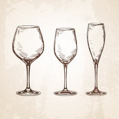 Sketch set of empty wineglasses.