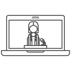 Journalist inside laptop icon. Broadcasting news technology media and communication theme. Isolated design. Vector illustration