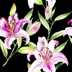 Lily in the summer garden. watercolor art. pattern