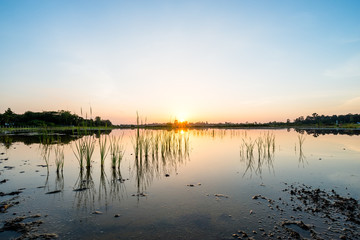 sunset on the lake landscape