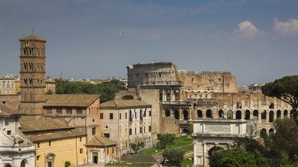 Coloseum viewed through ancient ruins