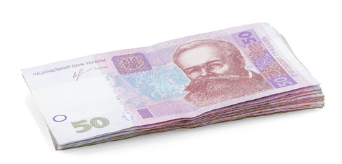 Tutu Ukrainian money isolated on white.