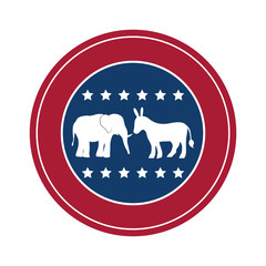 Donkey and elephant inside seal stamp icon. Vote president election government  and campaign theme. Isolated design. Vector illustration