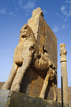 Persian civilization landmark Persepolis next to Shiraz city in Iran showing ruin temple palace