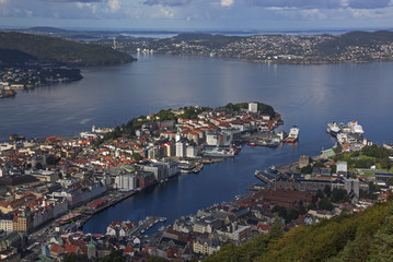 Fototapeta na wymiar Landscape of Bergen city from above, Norway