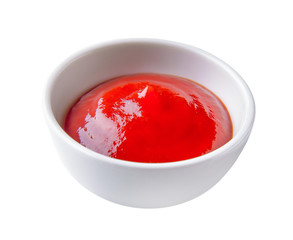 bowl of tomato sauce or ketchup isolated on a white background
