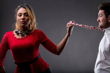 woman in command with his man