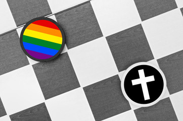 Christianity vs LGBT community - conflict between gays / lesbians and catholic church. Negative attitude towards homosexuals - homosexuality and homosexuals as sin and sinners