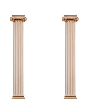 Two architectural columns isolated on white background