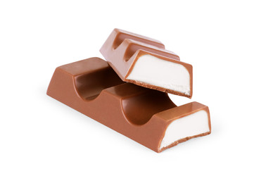 Closeup of chocolate bar isolated on white