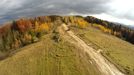 Naklejka na ściany i meble aerial view of the Carpathian mountains in autumn