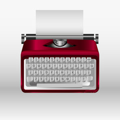 Retro typewriter with white paper sheet. Vector 3d model