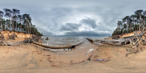 360 degree spherical panorama from Russia, View on Rybinsk Reservoir storm. Mysterious and grim...