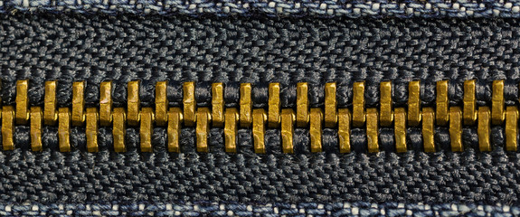 Close up detail metal zipper.