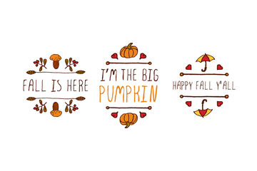 Vector handdrawn autumn element with text
