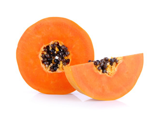 slice ripe papaya on white background