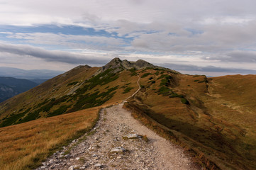 Panorama of the mountains in the autumn. Tatry