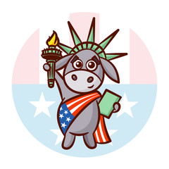 Elephant Symbols of Republicans. Political parties in United States. Illustration for election, debate America. The Statue of Liberty. USA flag