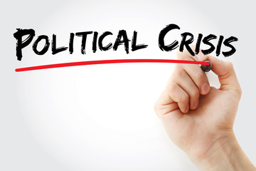 Hand writing Political crisis with marker, concept background