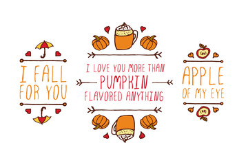Hand drawn autumn elements with inscription