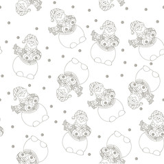 Seamless, snowman, pattern., Isolated, outline, on, a, white, background.