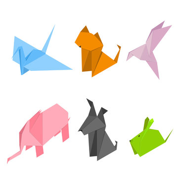 Origami Animals Set Isometric View. Vector